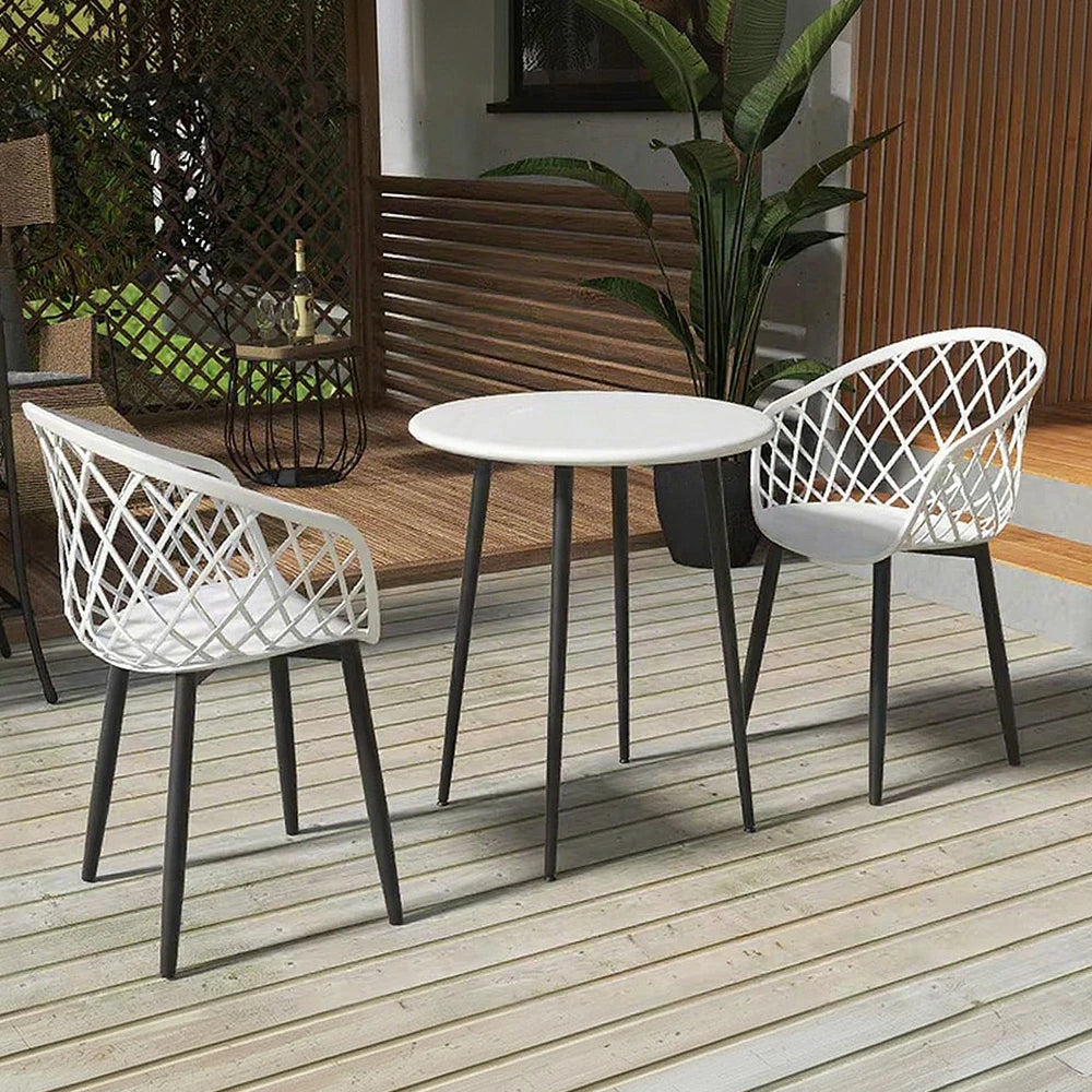 SOLARA Dining Chair Set of 2 Eco-Friendly PVC Seat with One-Piece Blow-Moulded Design, Large Comfort Surface, Stable and Durable Rust-Resistant Frame - White