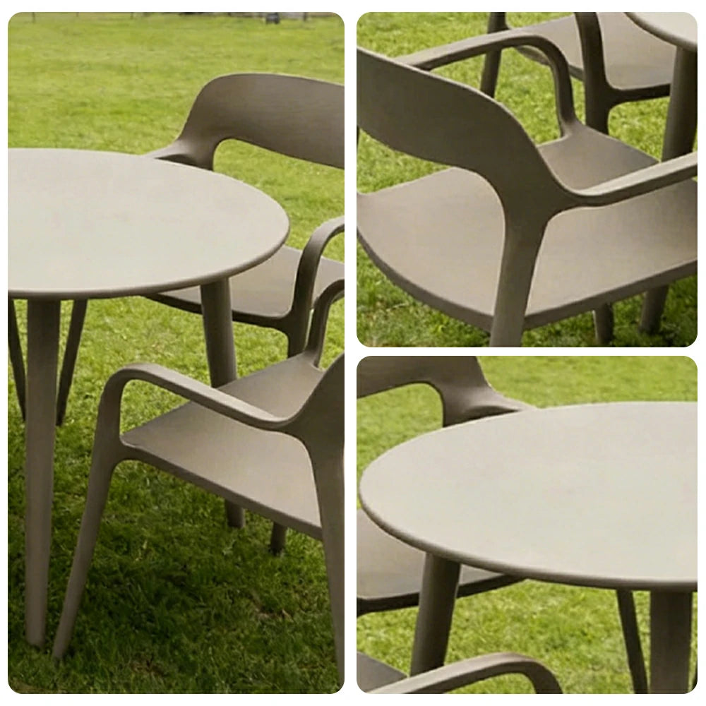 SOLARA Outdoor 4 Chairs 1 Round Table Set - Weather-Resistant Carbon Steel Table with Reinforced PP Chairs, Wide Comfortable Seating Patio Set - Champagne