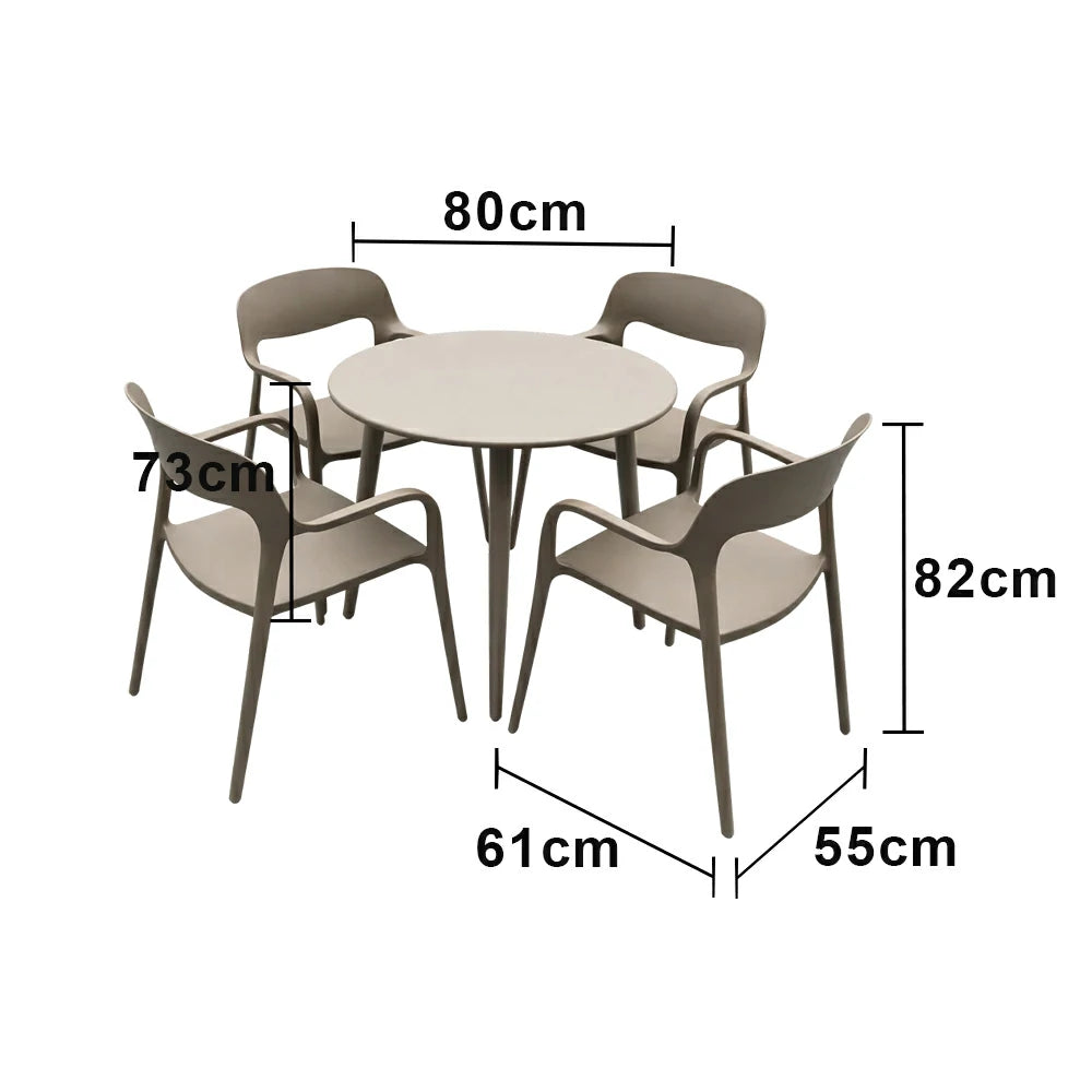 SOLARA Outdoor 4 Chairs 1 Round Table Set - Weather-Resistant Carbon Steel Table with Reinforced PP Chairs, Wide Comfortable Seating Patio Set - Champagne