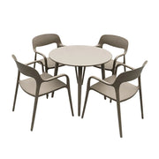 SOLARA Outdoor 4 Chairs 1 Round Table Set - Weather-Resistant Carbon Steel Table with Reinforced PP Chairs, Wide Comfortable Seating Patio Set - Champagne