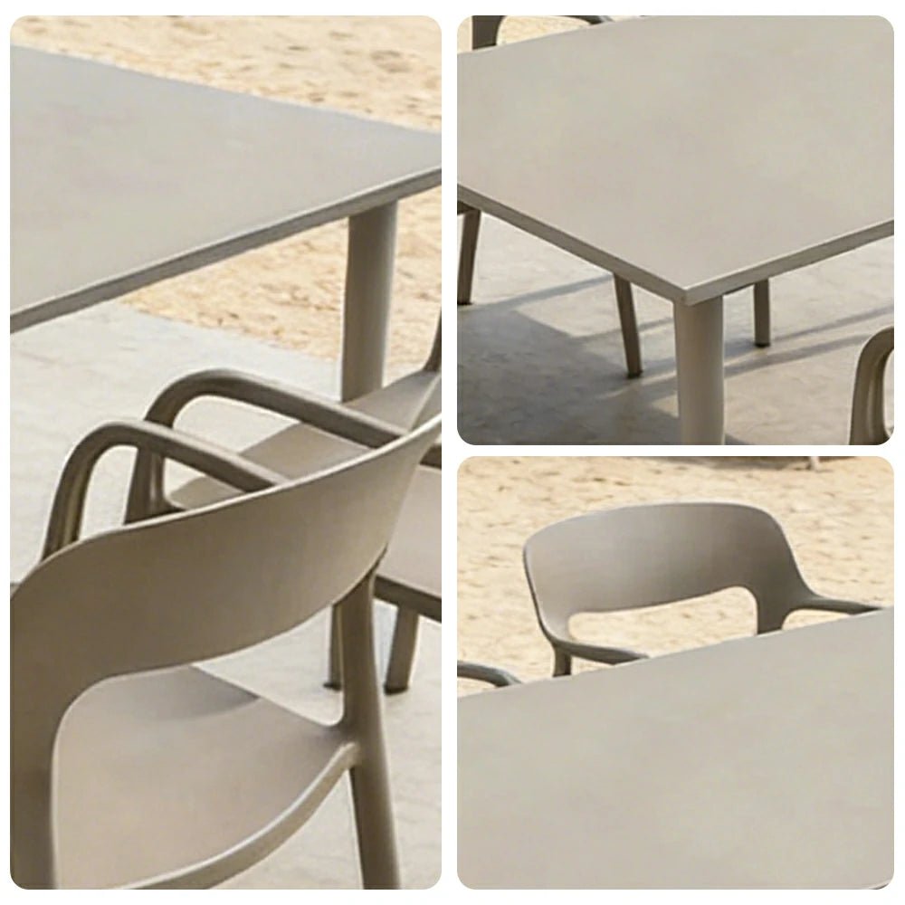 SOLARA Outdoor 4 Chairs 1 Long Table Set - Weather-Resistant Carbon Steel Table with Reinforced PP Chairs, Wide Comfortable Seating Patio Set - Champagne