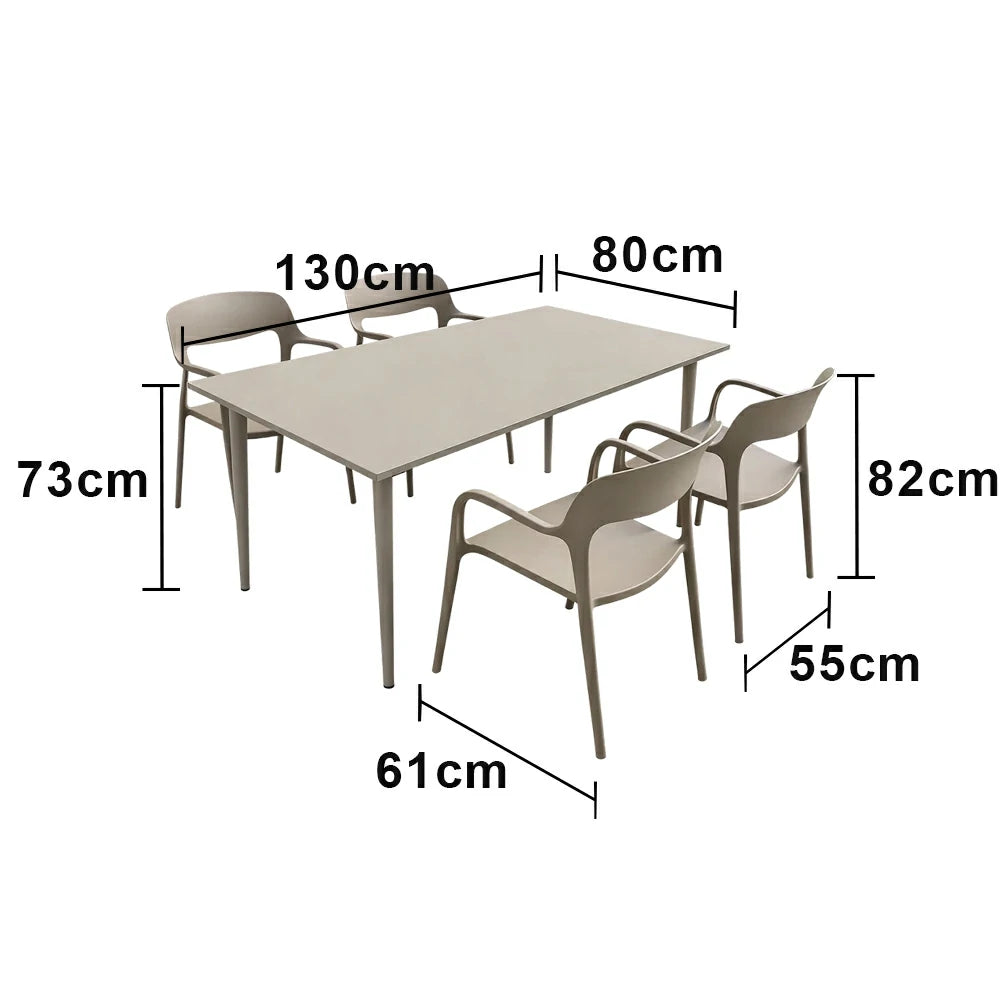 SOLARA Outdoor 4 Chairs 1 Long Table Set - Weather-Resistant Carbon Steel Table with Reinforced PP Chairs, Wide Comfortable Seating Patio Set - Champagne