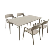 SOLARA Outdoor 4 Chairs 1 Long Table Set - Weather-Resistant Carbon Steel Table with Reinforced PP Chairs, Wide Comfortable Seating Patio Set - Champagne