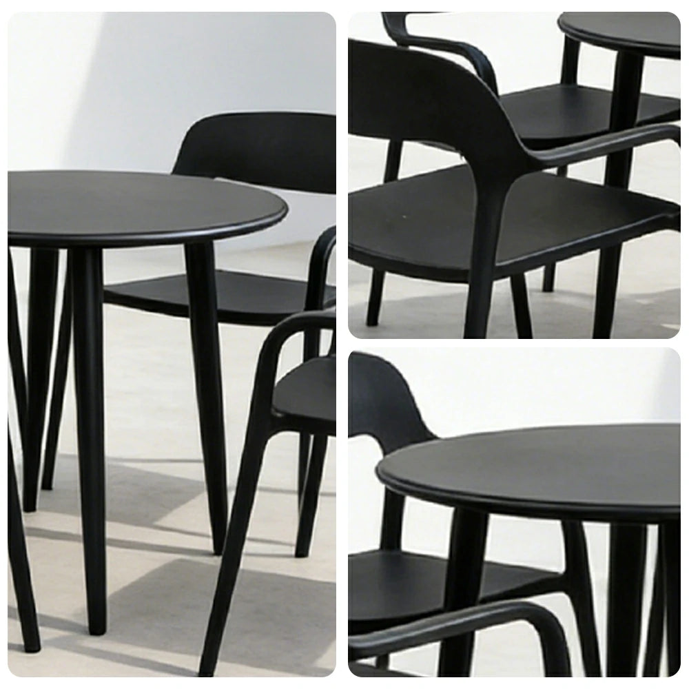 SOLARA Outdoor 4 Chairs 1 Round Table Set - Weather-Resistant Carbon Steel Table with Reinforced PP Chairs, Wide Comfortable Seating Patio Set - Black