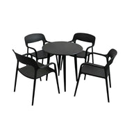 SOLARA Outdoor 4 Chairs 1 Round Table Set - Weather-Resistant Carbon Steel Table with Reinforced PP Chairs, Wide Comfortable Seating Patio Set - Black