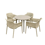 SOLARA Patio 4 Chairs 1 Round Table Set - Carbon Steel Round Table with Reinforced PP Chairs, Durable Garden Balcony Dining Set - Champagne