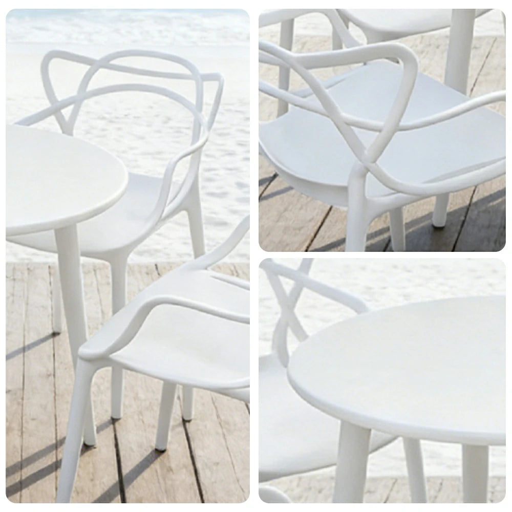 SOLARA Patio 4 Chairs 1 Round Table Set - Carbon Steel Round Table with Reinforced PP Chairs, Durable Garden Balcony Dining Set - White