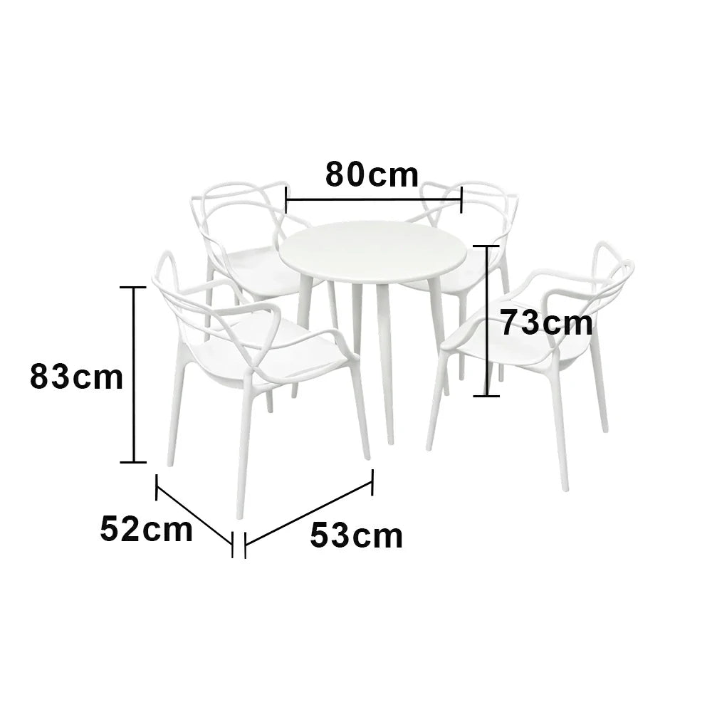 SOLARA Patio 4 Chairs 1 Round Table Set - Carbon Steel Round Table with Reinforced PP Chairs, Durable Garden Balcony Dining Set - White