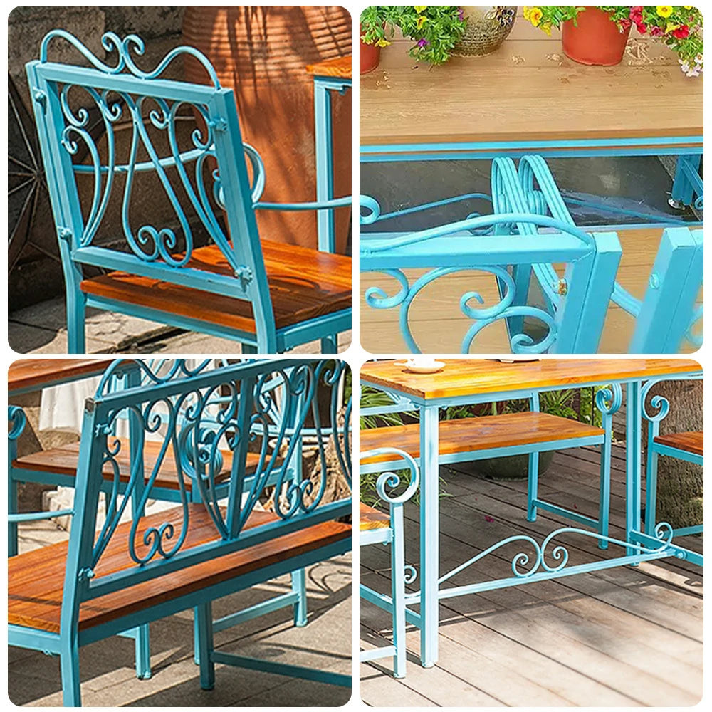 SOLARA Outdoor Furniture Set - Durable New Zealand Pine Chair & Table with Iron Frame, Ventilated Backrest