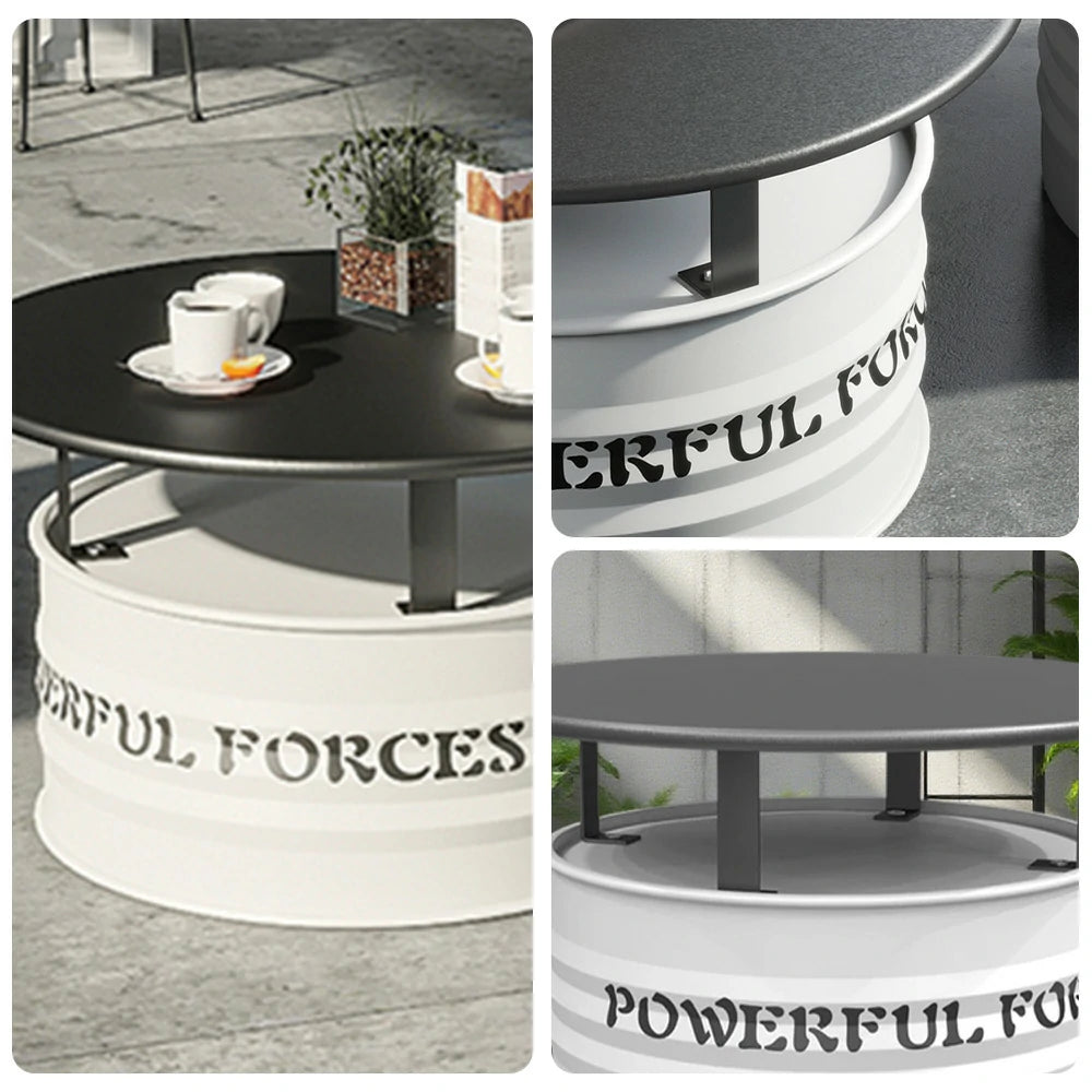 SOLARA Outdoor Table High-Temperature Baked Rust-Resistant Finish, Thickened Iron Frame with PU Edge Protection, Stable & Durable Easy-Clean Design - White