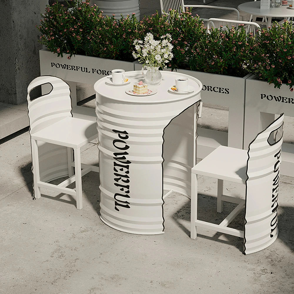 SOLARA Outdoor Table Sturdy Iron Frame, Rust-Resistant Finish, PU Edge Trim, Safe and Durable Design - White