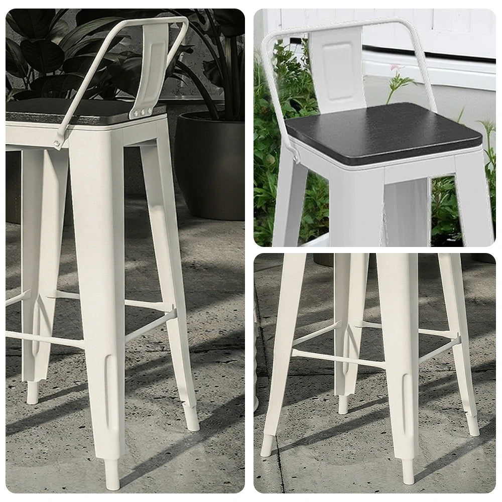 SOLARA Outdoor Chair Ergonomic Curved Backrest, Iron and Solid Wood Frame, Comfortable and Durable Design - White