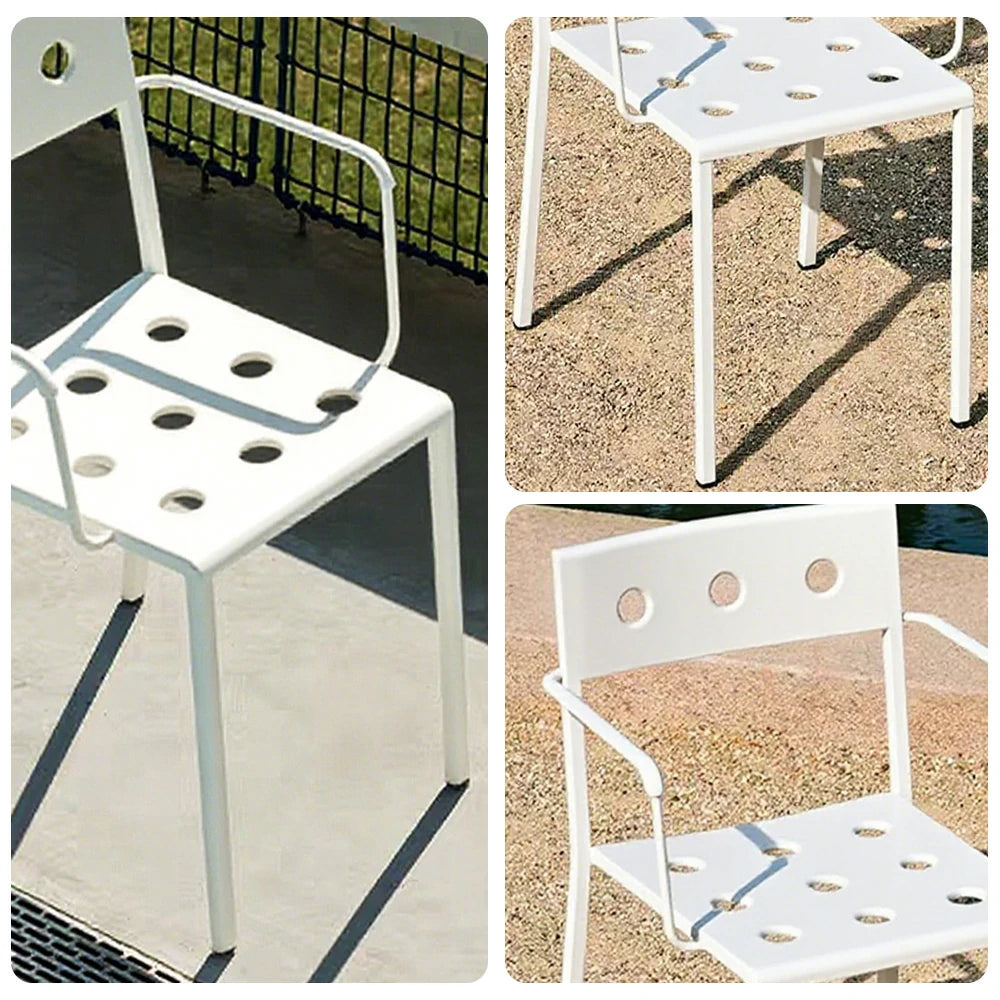 SOLARA Outdoor Chair Thickened Iron Frame for Stable Support, Rust-Resistant Baked Finish, Durable & Secure Design - White