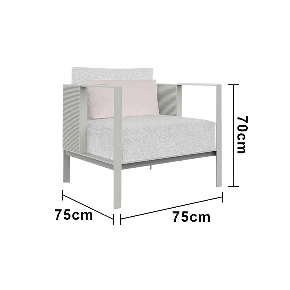 SOLARA Outdoor Single Sofa - Waterproof Fabric Cushion, Full Stainless Steel Frame, Rust-Resistant & Durable Lounge Chair - Grey