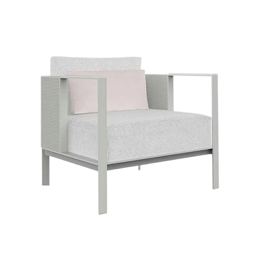 SOLARA Outdoor Single Sofa - Waterproof Fabric Cushion, Full Stainless Steel Frame, Rust-Resistant & Durable Lounge Chair - Grey