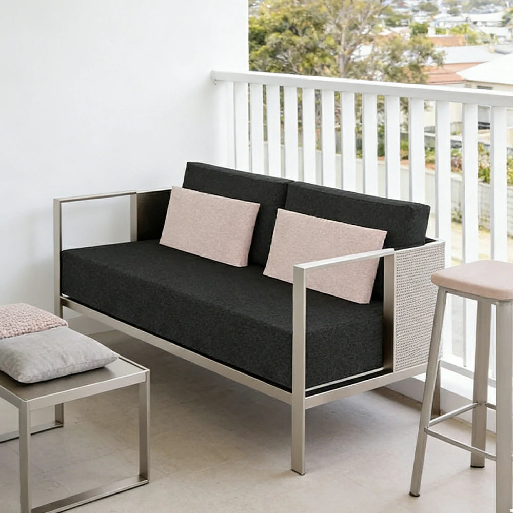 SOLARA Outdoor Double Sofa - Waterproof Fabric Cushion, Full Stainless Steel Frame, Rust-Resistant & Durable Patio Lounge - Black