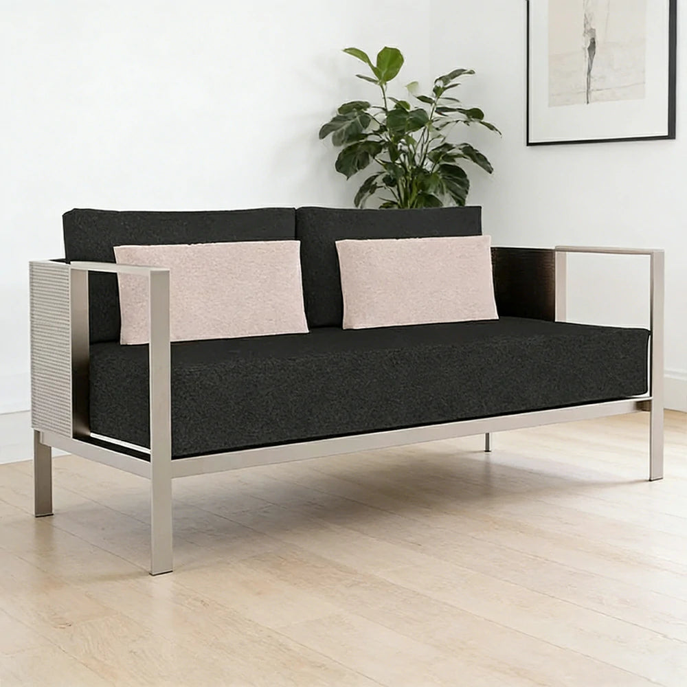 SOLARA Outdoor Double Sofa - Waterproof Fabric Cushion, Full Stainless Steel Frame, Rust-Resistant & Durable Patio Lounge - Black