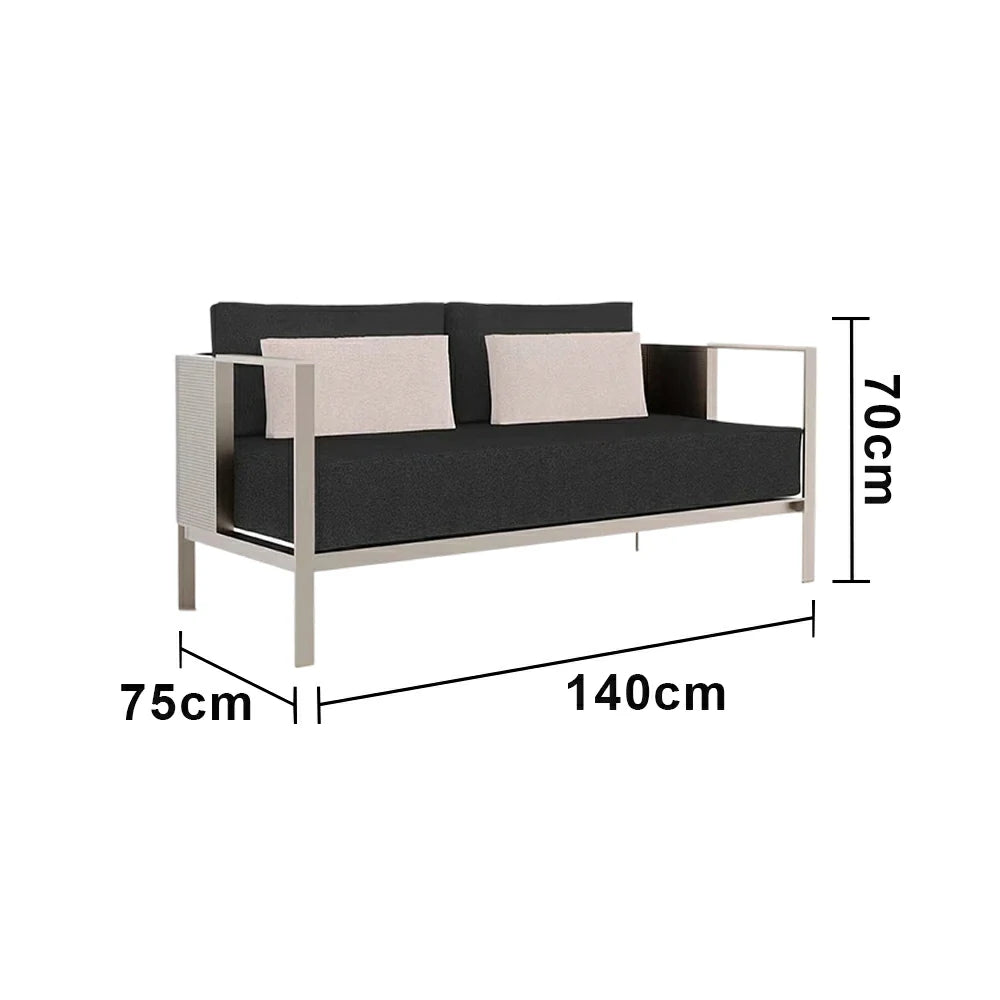 SOLARA Outdoor Double Sofa - Waterproof Fabric Cushion, Full Stainless Steel Frame, Rust-Resistant & Durable Patio Lounge - Black