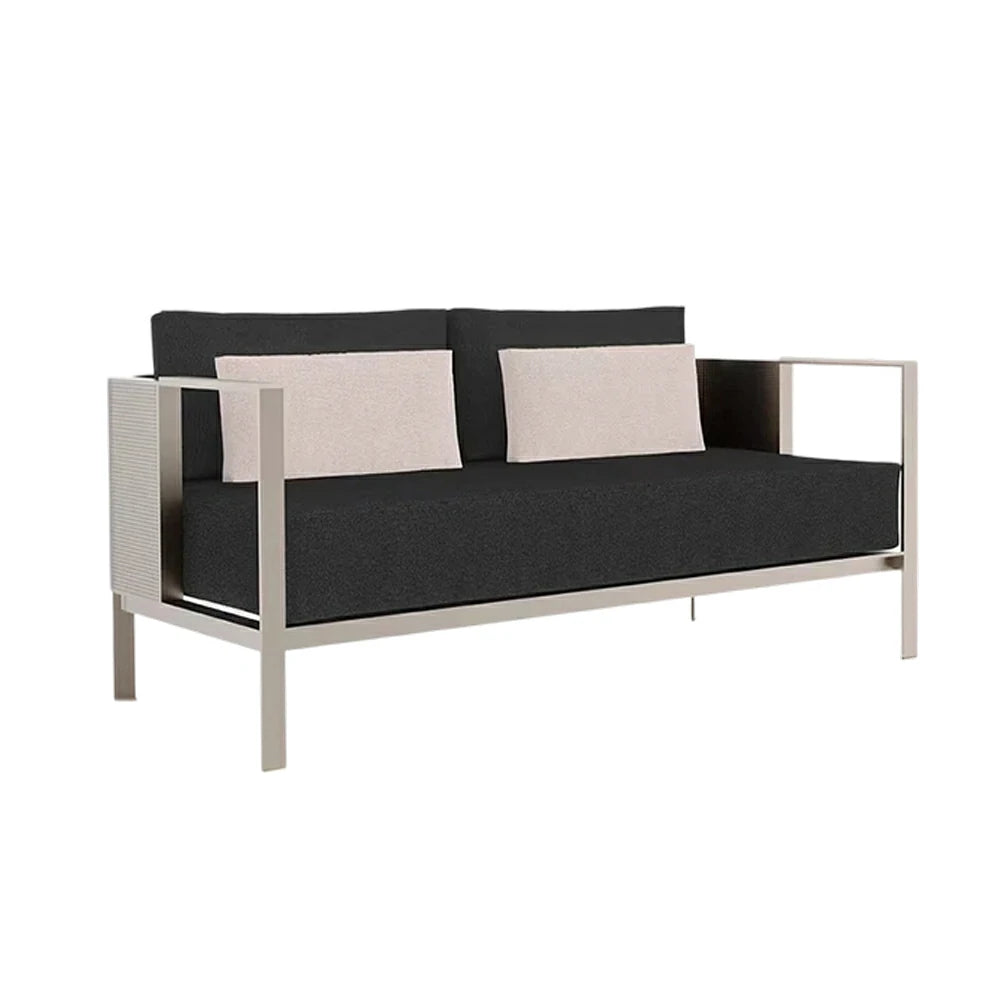 SOLARA Outdoor Double Sofa - Waterproof Fabric Cushion, Full Stainless Steel Frame, Rust-Resistant & Durable Patio Lounge - Black