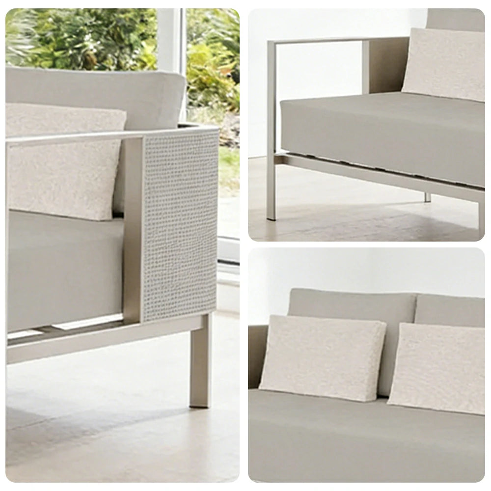 SOLARA Outdoor 3-Seater Sofa - Waterproof Fabric Cushions, Full Stainless Steel Frame, Rust-Resistant & Durable Patio Lounge - Beige