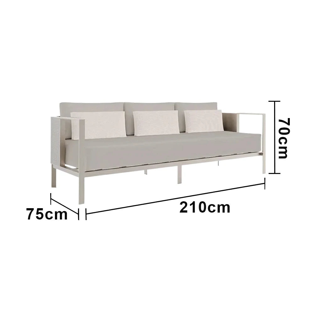 SOLARA Outdoor 3-Seater Sofa - Waterproof Fabric Cushions, Full Stainless Steel Frame, Rust-Resistant & Durable Patio Lounge - Beige
