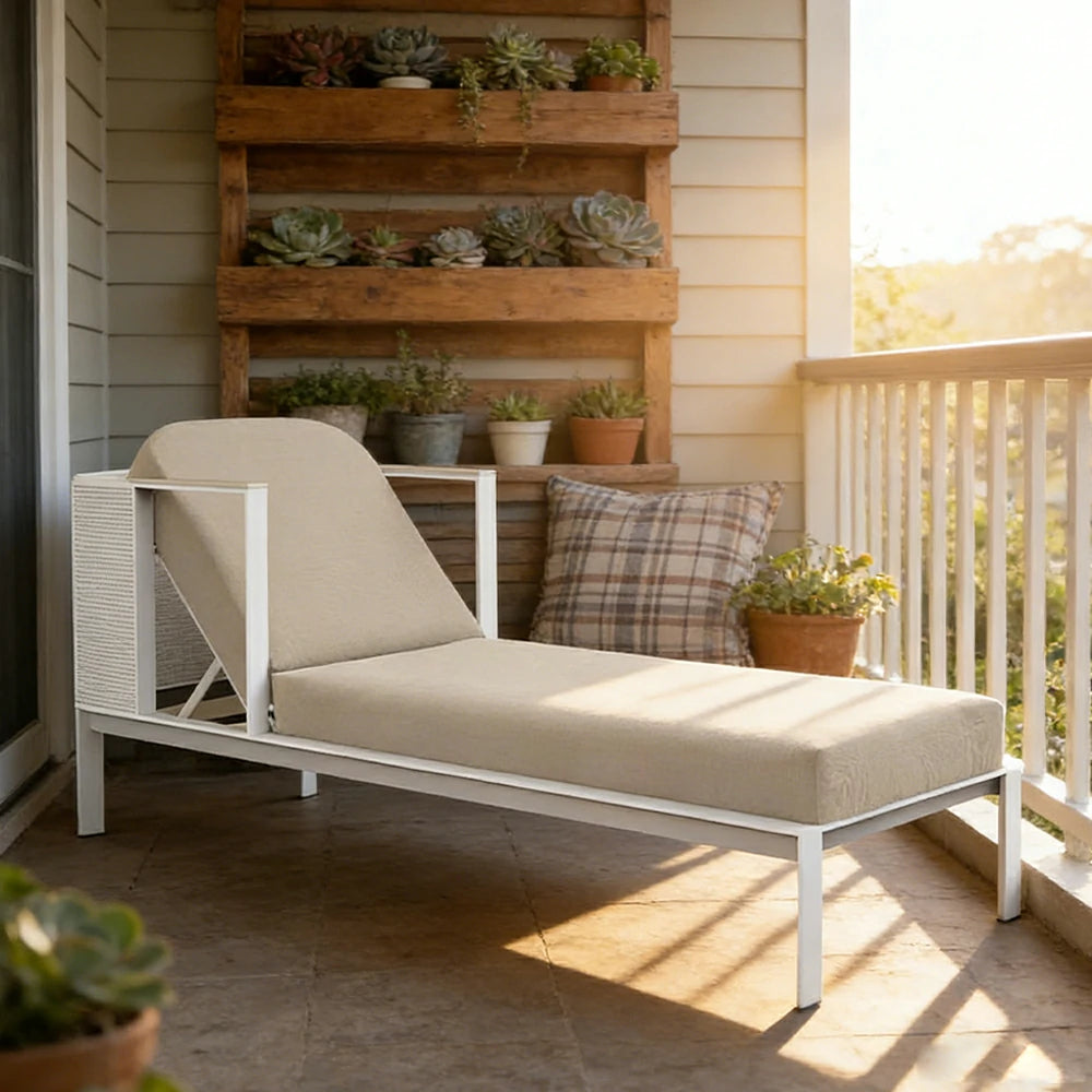 SOLARA Outdoor Single Sun Lounger - Minimalist Stainless Steel Frame, Waterproof Quick-Dry Cushion, Ergonomic Backrest Design for Patio Garden Poolside - Beige