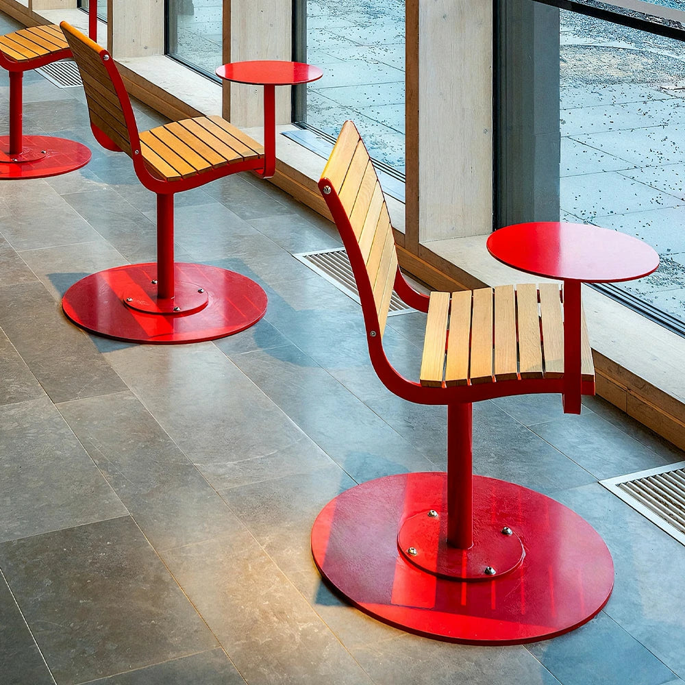 SOLARA Outdoor Aluminum Alloy Teak Chair with Tray - Red