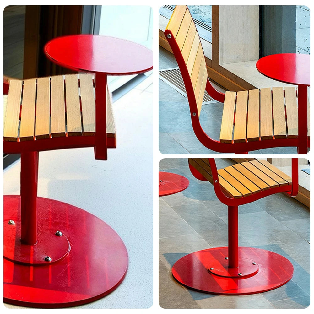 SOLARA Outdoor Aluminum Alloy Teak Chair with Tray - Red