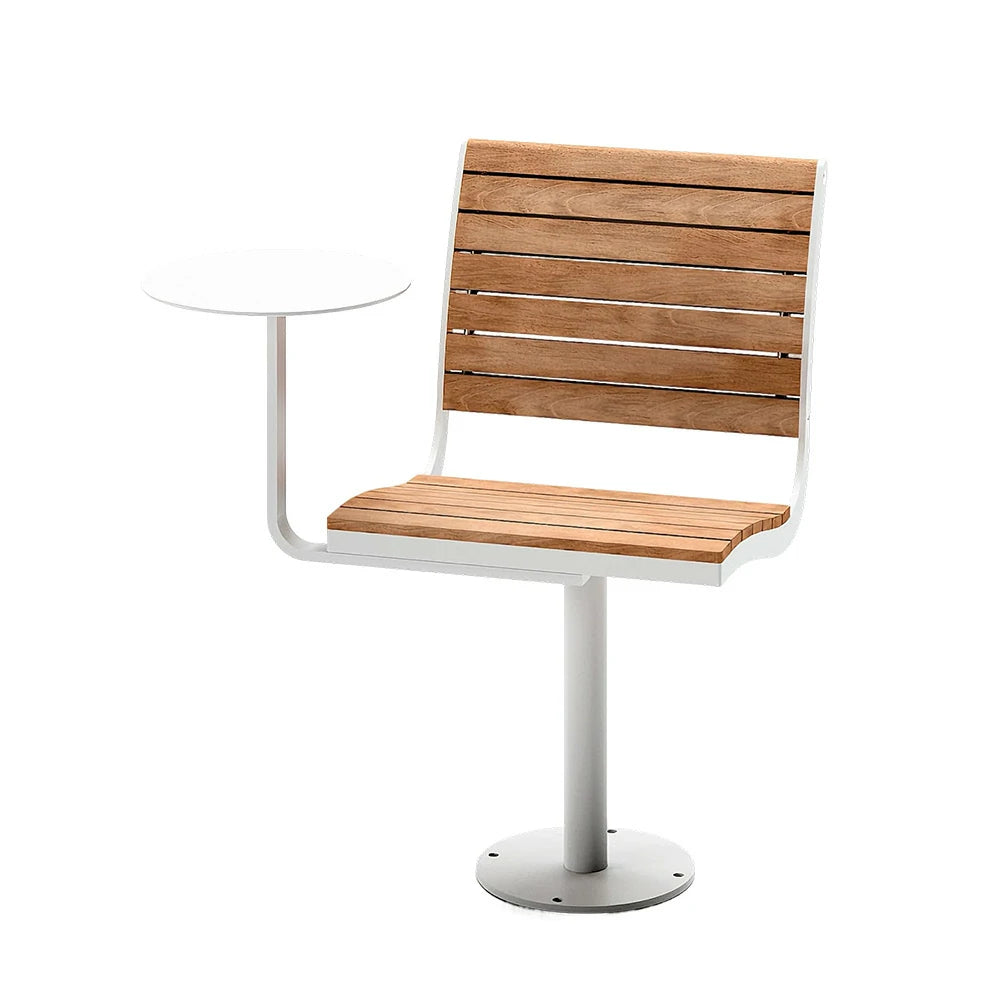 SOLARA Outdoor Aluminum Alloy Teak Chair with Tray - White
