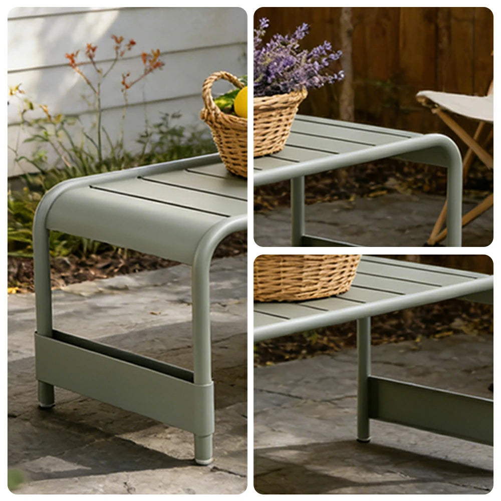 SOLARA Outdoor Bench Rust-Resistant Metal Frame Slatted Quick-Dry Seat Modern Rounded Design for Patio or Poolside