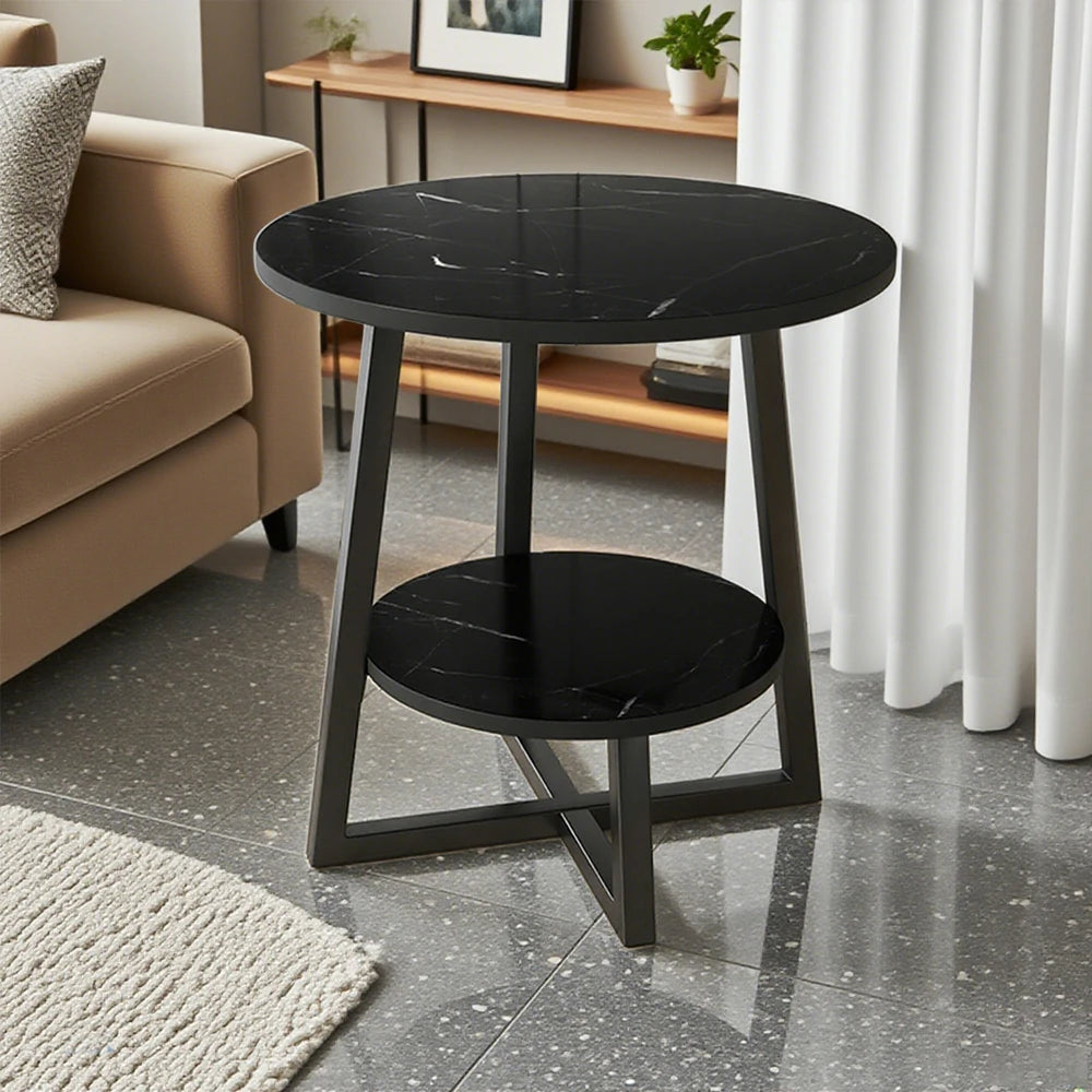 SOLARA Side Table, Black Frame with Black Marble Top, Reinforced Steel Structure, Luxury Modern Design, Durable & Easy to Clean