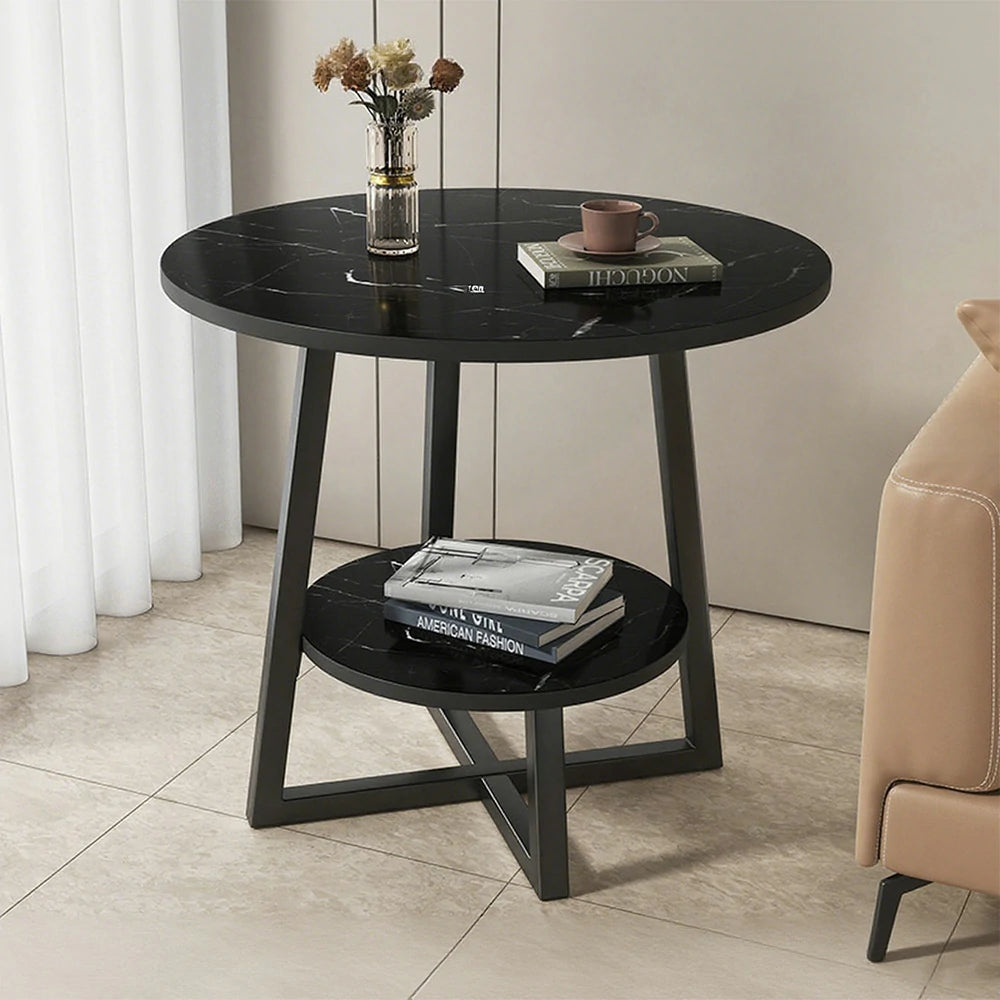 SOLARA Side Table, Black Frame with Black Marble Top, Reinforced Steel Structure, Luxury Modern Design, Durable & Easy to Clean