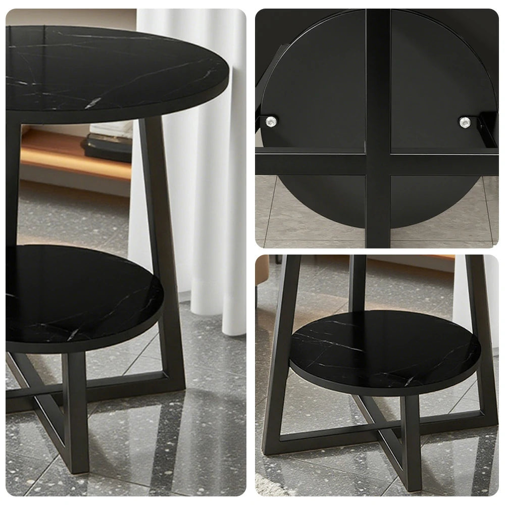 SOLARA Side Table, Black Frame with Black Marble Top, Reinforced Steel Structure, Luxury Modern Design, Durable & Easy to Clean