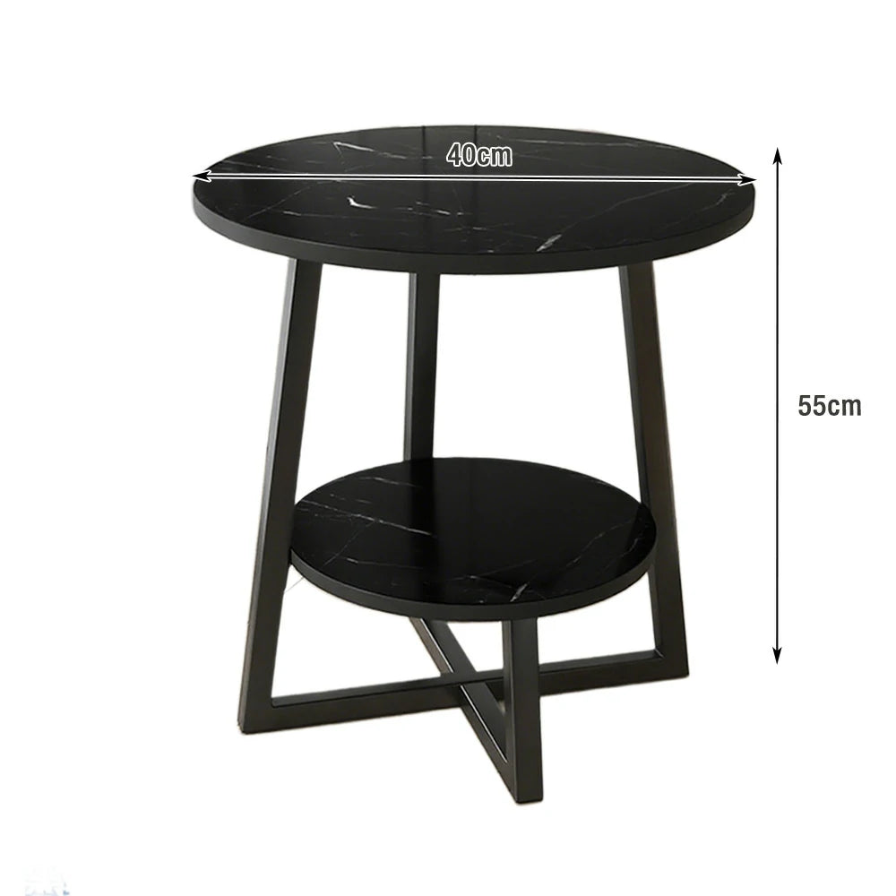 SOLARA Side Table, Black Frame with Black Marble Top, Reinforced Steel Structure, Luxury Modern Design, Durable & Easy to Clean