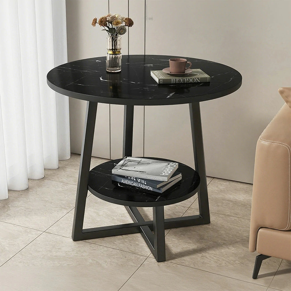 SOLARA Side Table, Black Frame with Black Marble Top, Reinforced Steel Structure, Luxury Modern Design, Durable & Easy to Clean