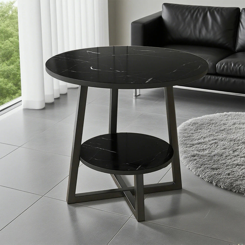 SOLARA Side Table, Black Frame with Black Marble Top, Reinforced Steel Structure, Luxury Modern Design, Durable & Easy to Clean