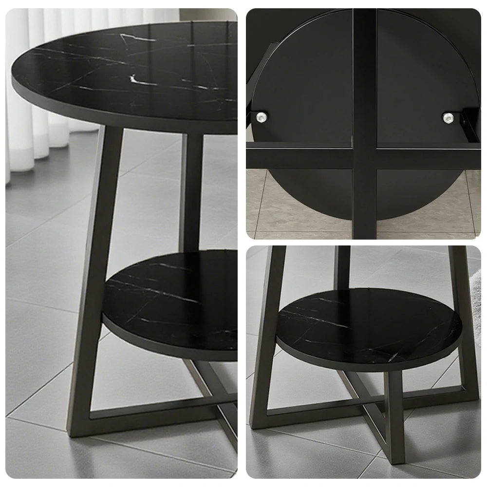 SOLARA Side Table, Black Frame with Black Marble Top, Reinforced Steel Structure, Luxury Modern Design, Durable & Easy to Clean