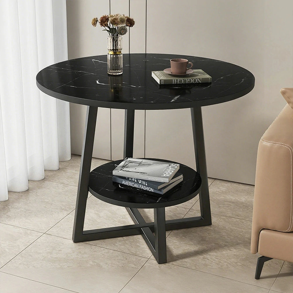 SOLARA Side Table, Black Frame with Black Marble Top, Reinforced Steel Structure, Luxury Modern Design, Durable & Easy to Clean
