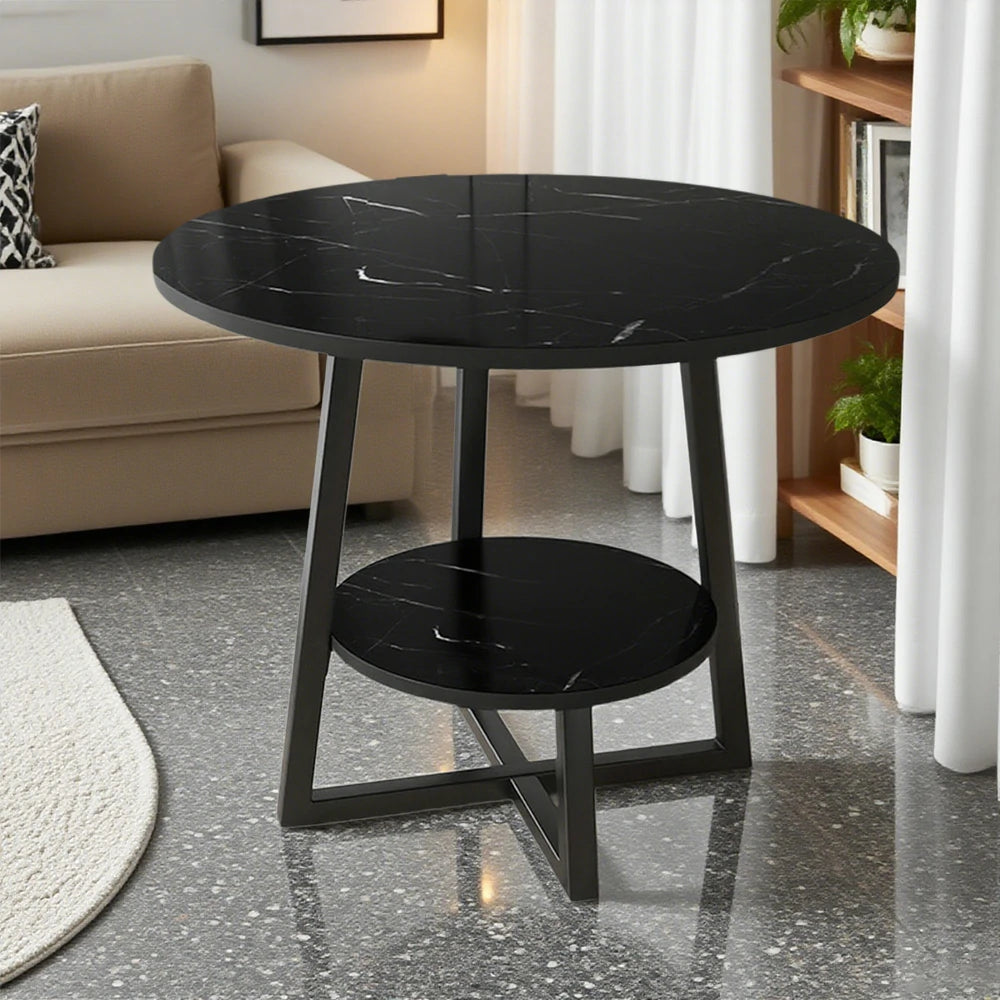 SOLARA Side Table, Black Frame with Black Marble Top, Reinforced Steel Structure, Luxury Modern Design, Durable & Easy to Clean