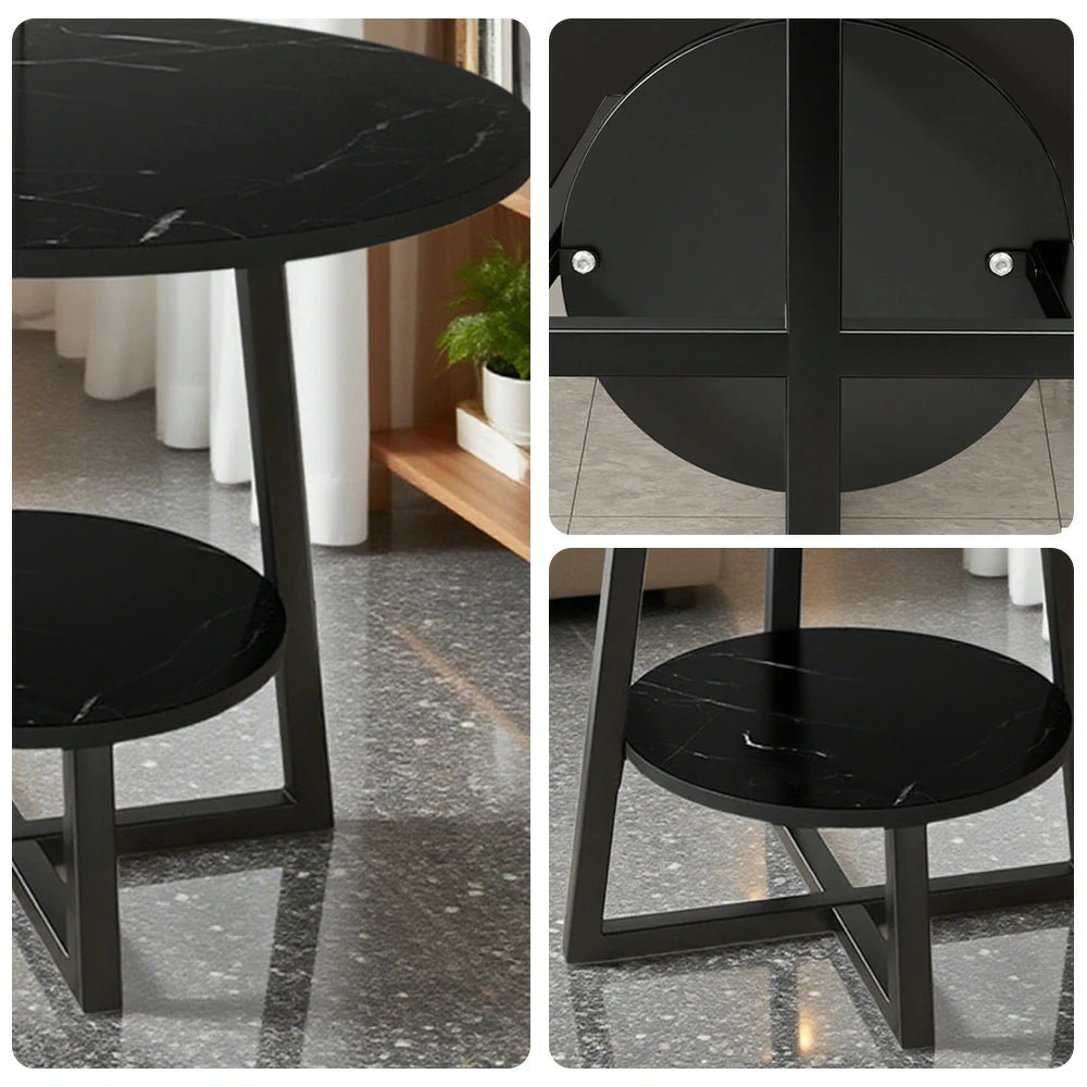 SOLARA Side Table, Black Frame with Black Marble Top, Reinforced Steel Structure, Luxury Modern Design, Durable & Easy to Clean