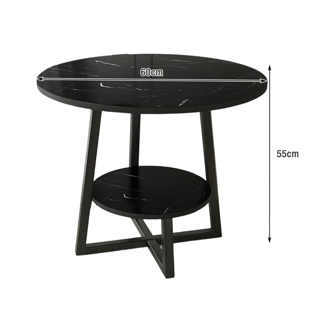 SOLARA Side Table, Black Frame with Black Marble Top, Reinforced Steel Structure, Luxury Modern Design, Durable & Easy to Clean