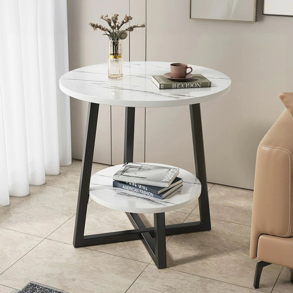 SOLARA Side Table, Black Frame with White Marble Top, Reinforced Steel Structure, Luxury Modern Design, Durable & Easy to Clean
