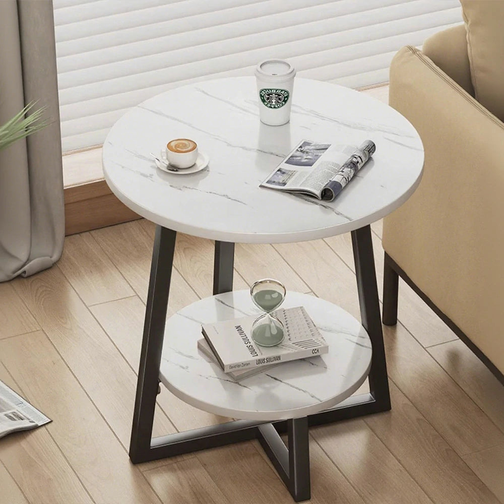 SOLARA Side Table, Black Frame with White Marble Top, Reinforced Steel Structure, Luxury Modern Design, Durable & Easy to Clean