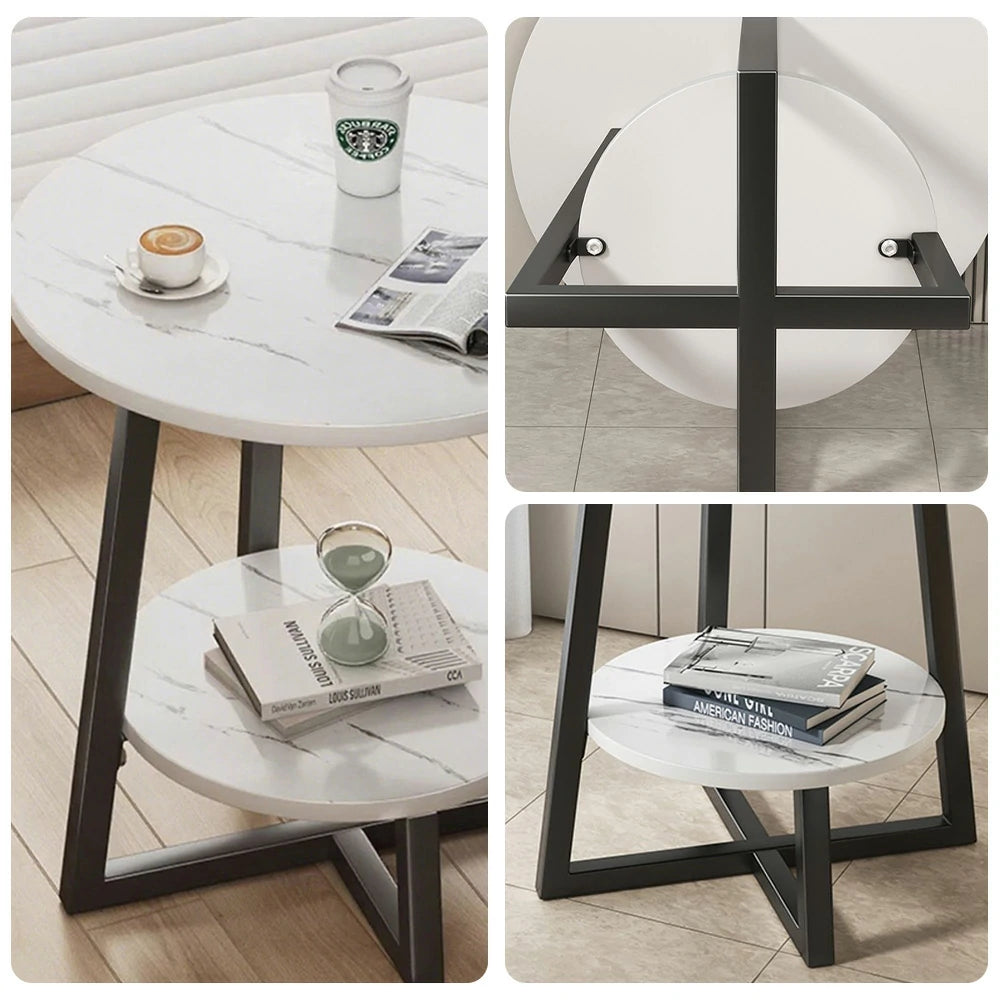 SOLARA Side Table, Black Frame with White Marble Top, Reinforced Steel Structure, Luxury Modern Design, Durable & Easy to Clean