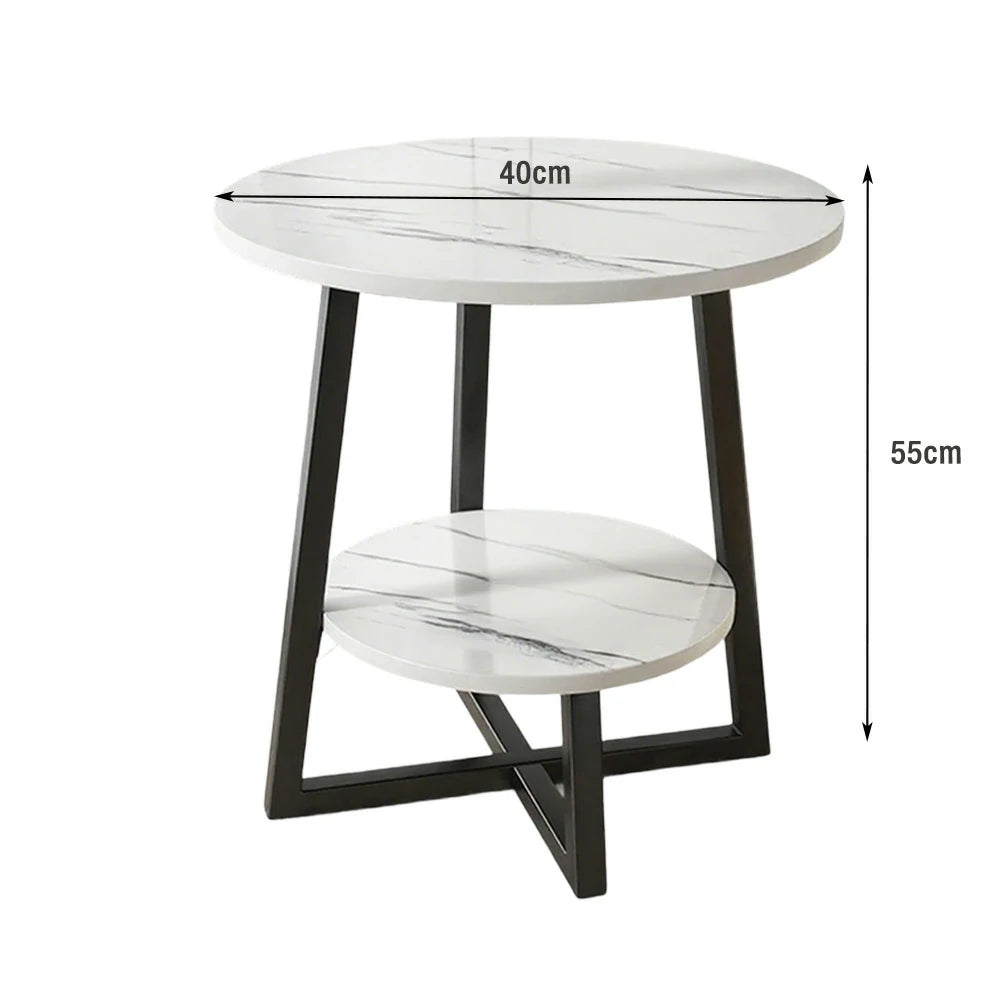SOLARA Side Table, Black Frame with White Marble Top, Reinforced Steel Structure, Luxury Modern Design, Durable & Easy to Clean