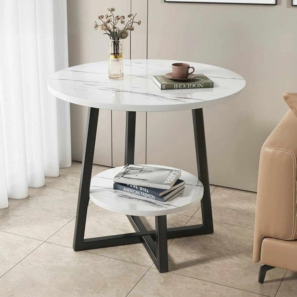 SOLARA Side Table, Black Frame with White Marble Top, Reinforced Steel Structure, Luxury Modern Design, Durable & Easy to Clean