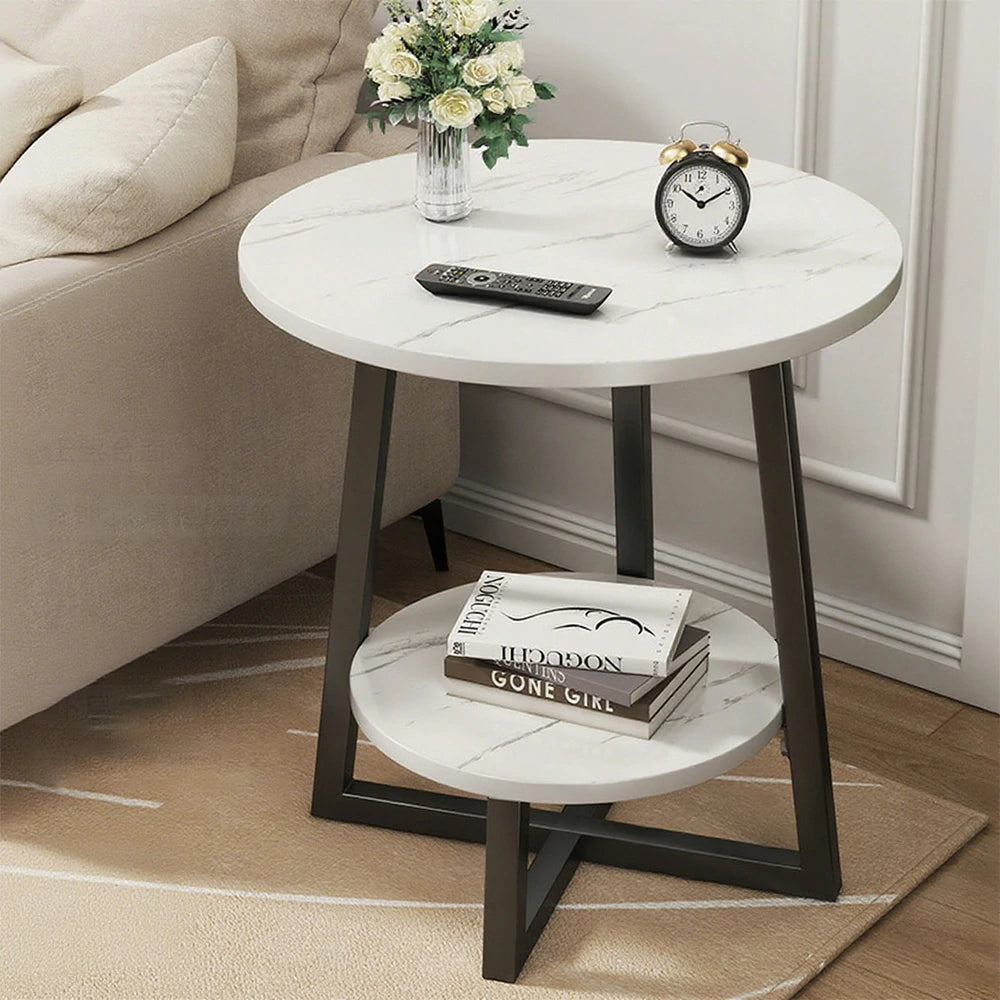 SOLARA Side Table, Black Frame with White Marble Top, Reinforced Steel Structure, Luxury Modern Design, Durable & Easy to Clean