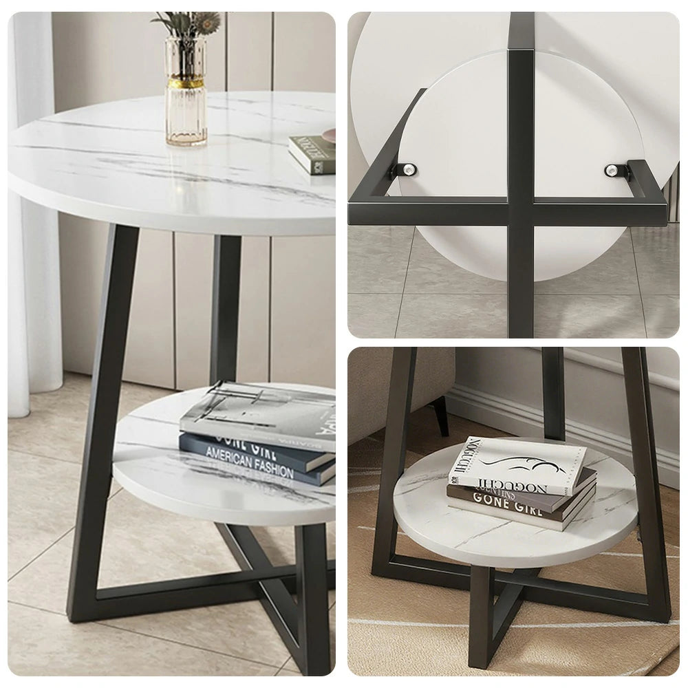 SOLARA Side Table, Black Frame with White Marble Top, Reinforced Steel Structure, Luxury Modern Design, Durable & Easy to Clean