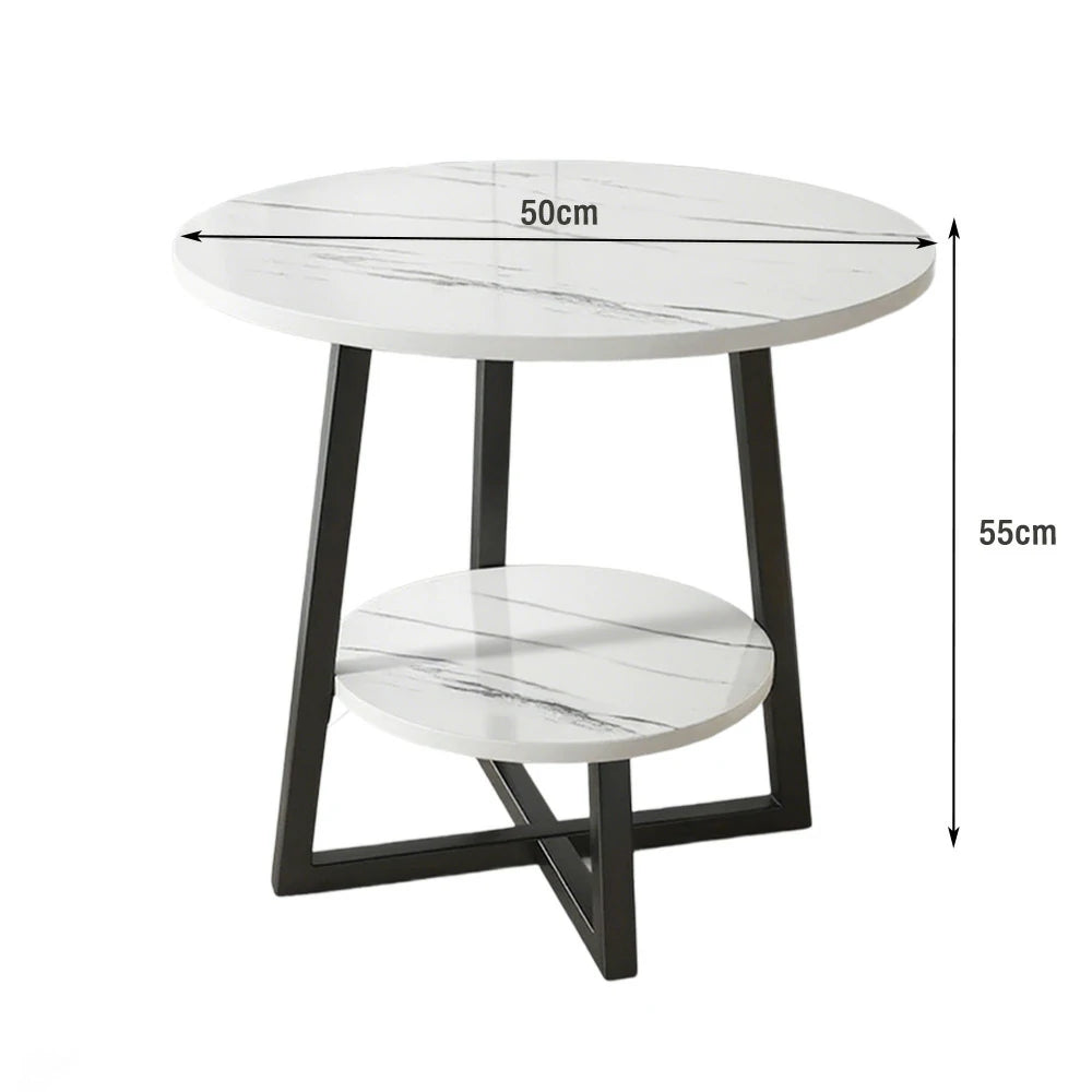 SOLARA Side Table, Black Frame with White Marble Top, Reinforced Steel Structure, Luxury Modern Design, Durable & Easy to Clean