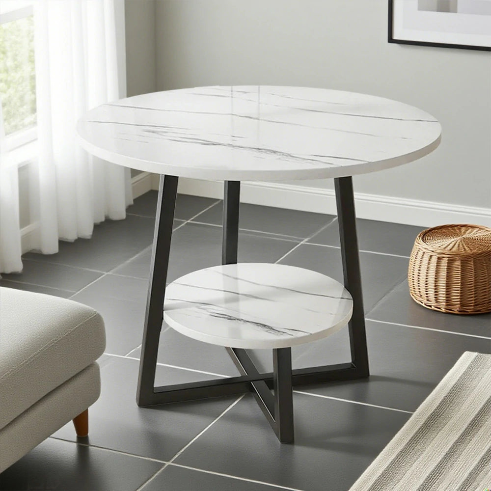 SOLARA Side Table, Black Frame with White Marble Top, Reinforced Steel Structure, Luxury Modern Design, Durable & Easy to Clean